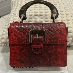 Brahmin Red Opal Cassatt Genuine Leather Crimson Snake Print Satchel
